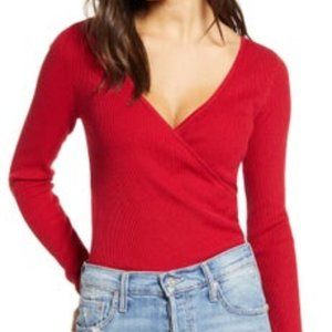 Leith Red Ribbed Wrap Sweater